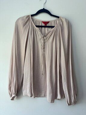 Jennifer Lopez Women's Large Light Blush Pink Lace Up Peasant Blouse Boho